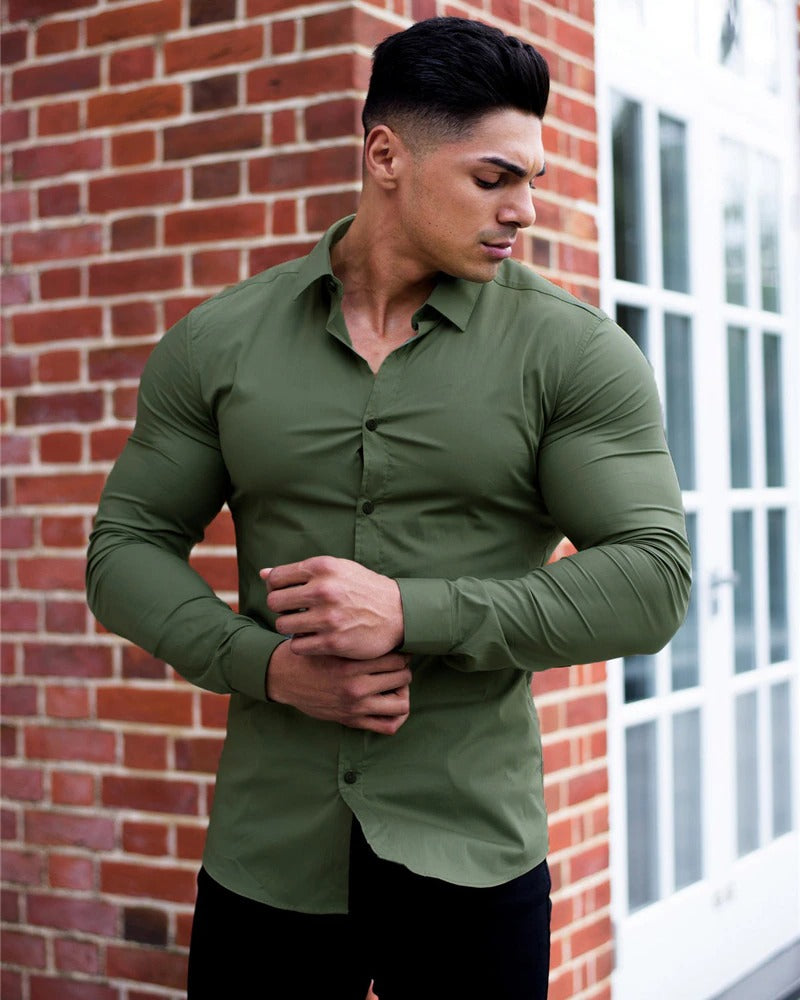 Bottle Green Plain Cotton Solid Shirt