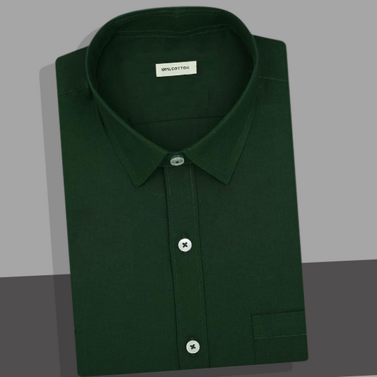 Bottle Green Plain Cotton Solid Shirt