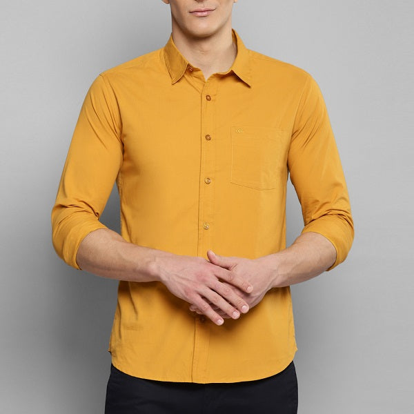 Mustard Plain Cotton Solid Shirt