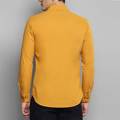 Mustard Plain Cotton Solid Shirt