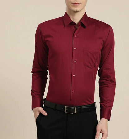 Plain Cotton Blend Solid Shirts (Maroon)