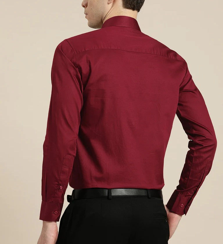 Plain Cotton Blend Solid Shirts (Maroon)